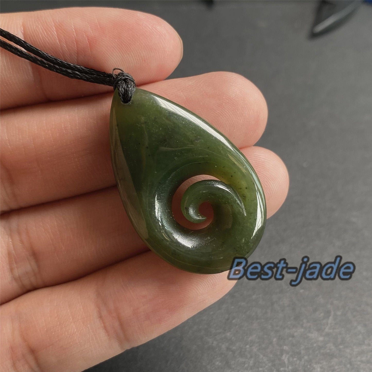 Water Drop with hook Natural Green Nephrite Jade Pendant NEW ZEALAND Maori Style Greenstone Pounamu Canadian JADE Koru Necklace