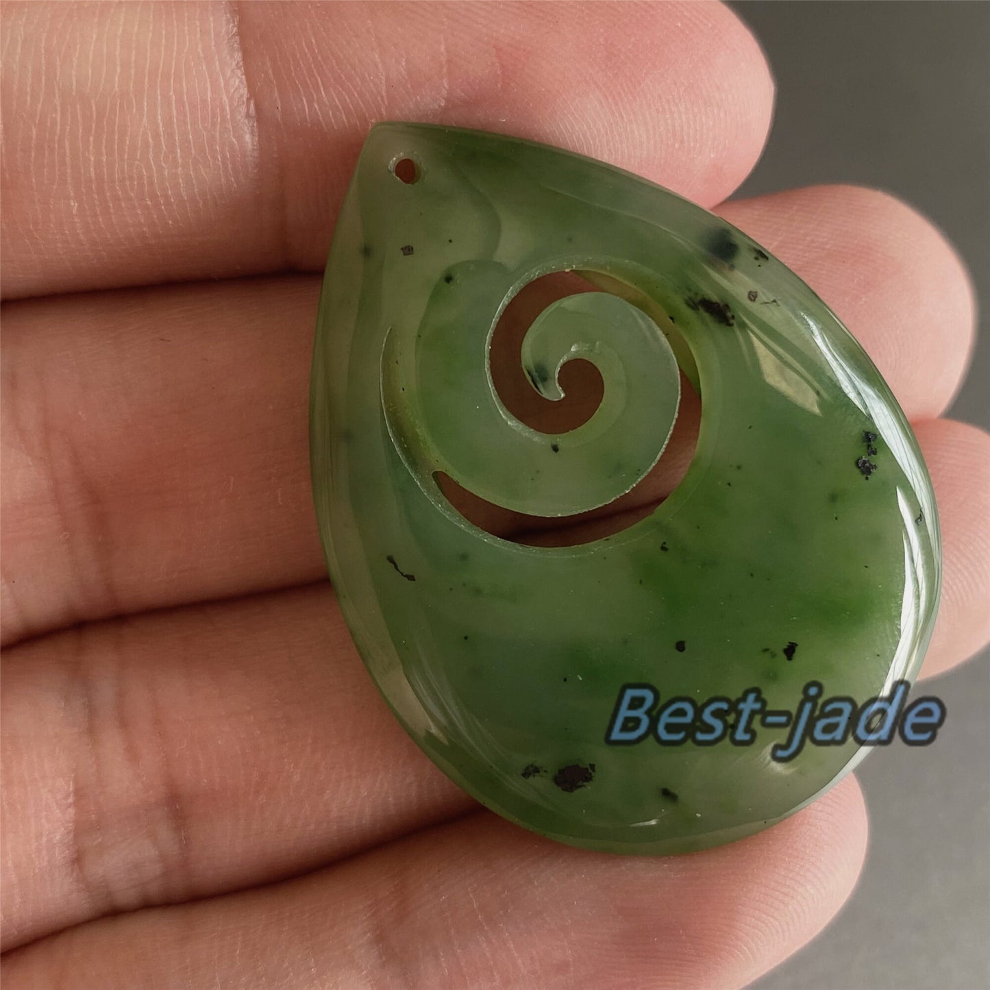 Water Drop with hook Natural Green Nephrite Jade Pendant NEW ZEALAND Maori Style Greenstone Pounamu Canadian JADE Koru Necklace