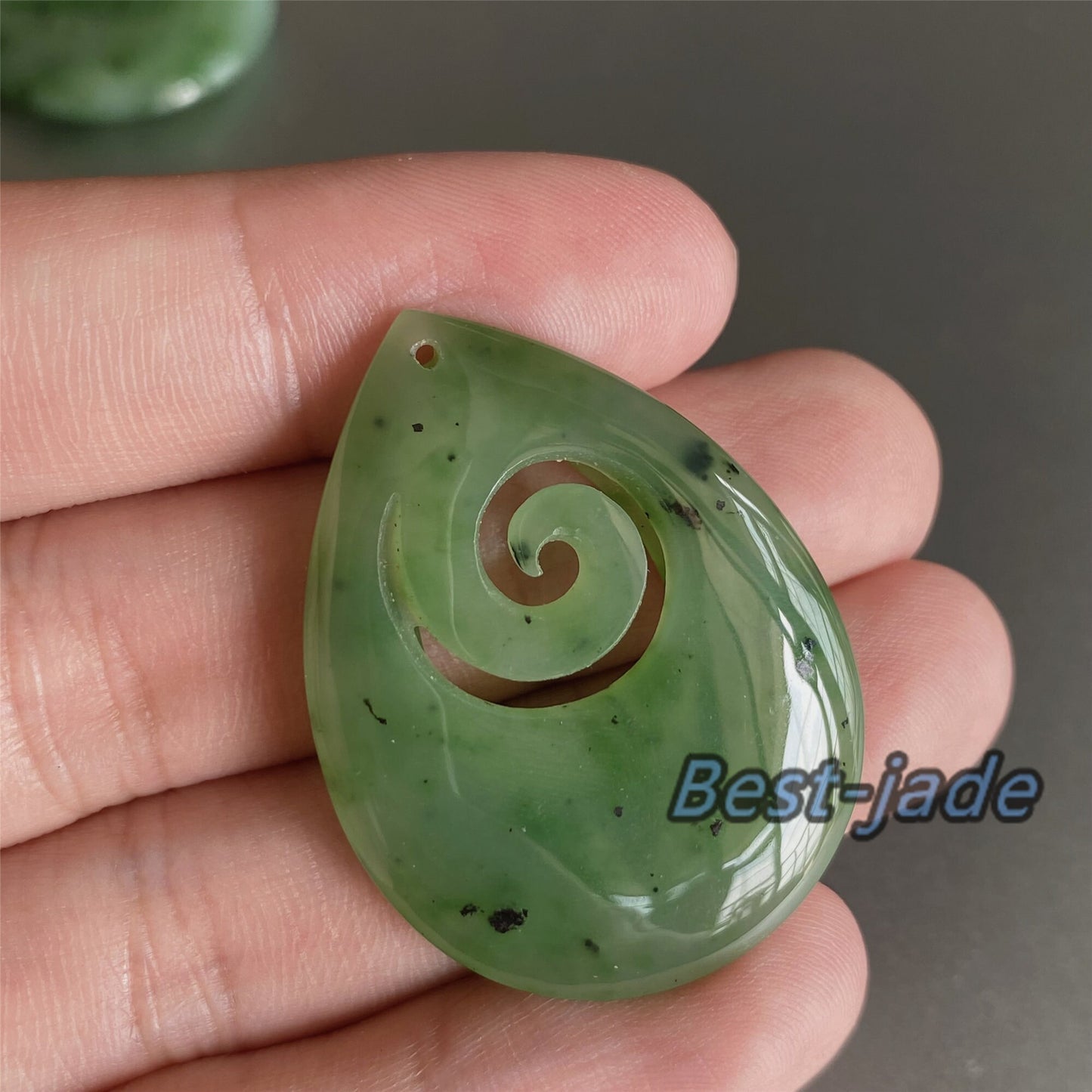 Water Drop with hook Natural Green Nephrite Jade Pendant NEW ZEALAND Maori Style Greenstone Pounamu Canadian JADE Koru Necklace