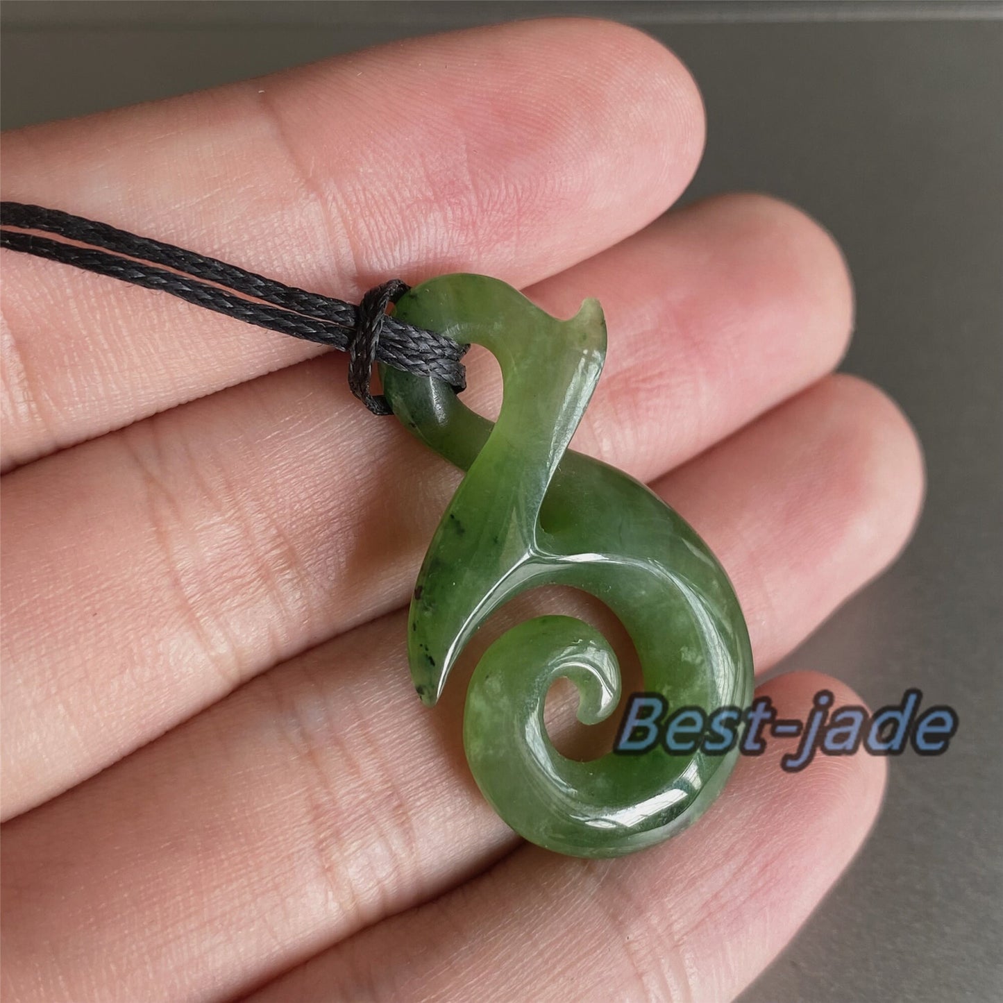 Custom Natural Green Nephrite Jade Pendant NEW ZEALAND Maori Style Greenstone Pounamu Canadian jasper Koru Fish Hook Necklace