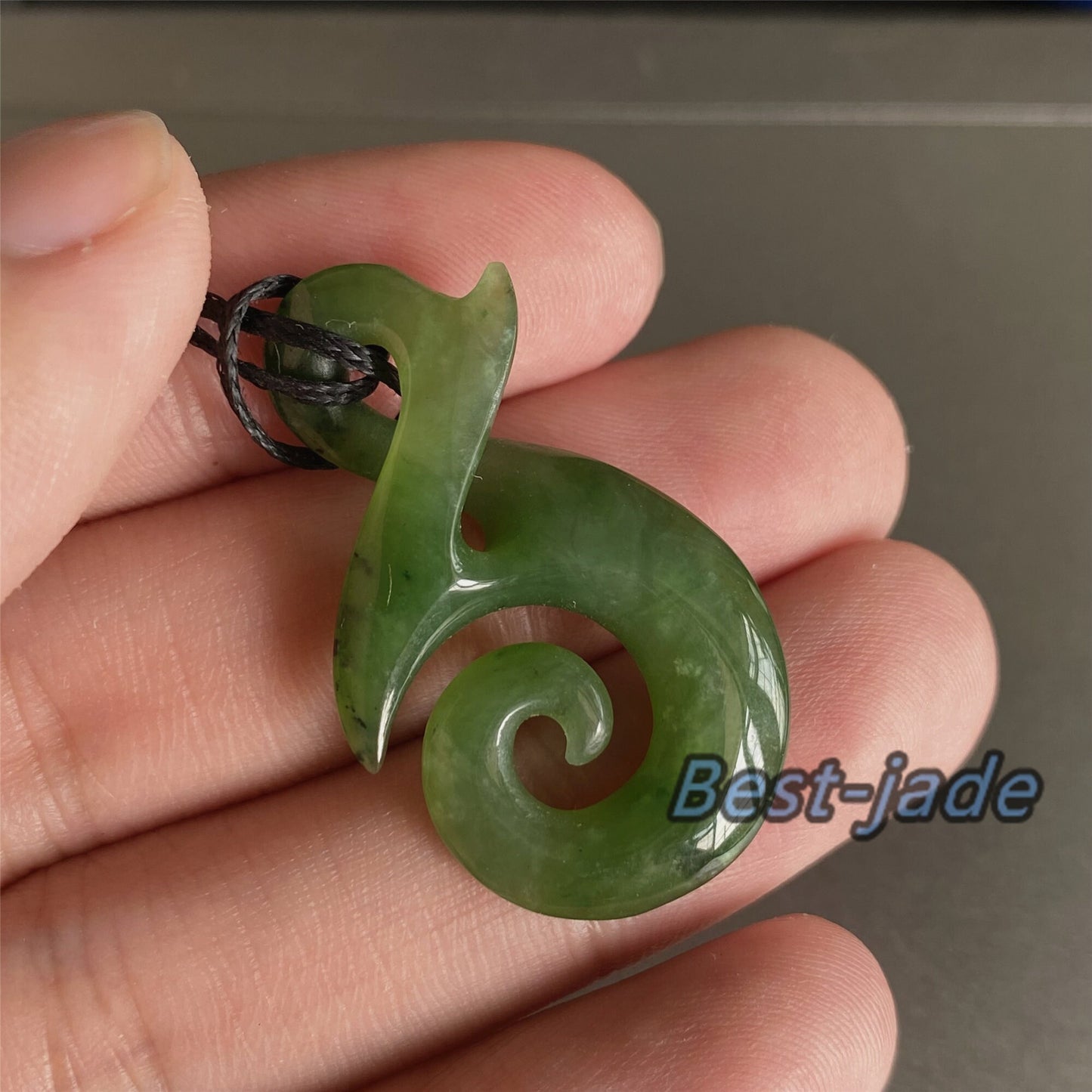 Custom Natural Green Nephrite Jade Pendant NEW ZEALAND Maori Style Greenstone Pounamu Canadian jasper Koru Fish Hook Necklace