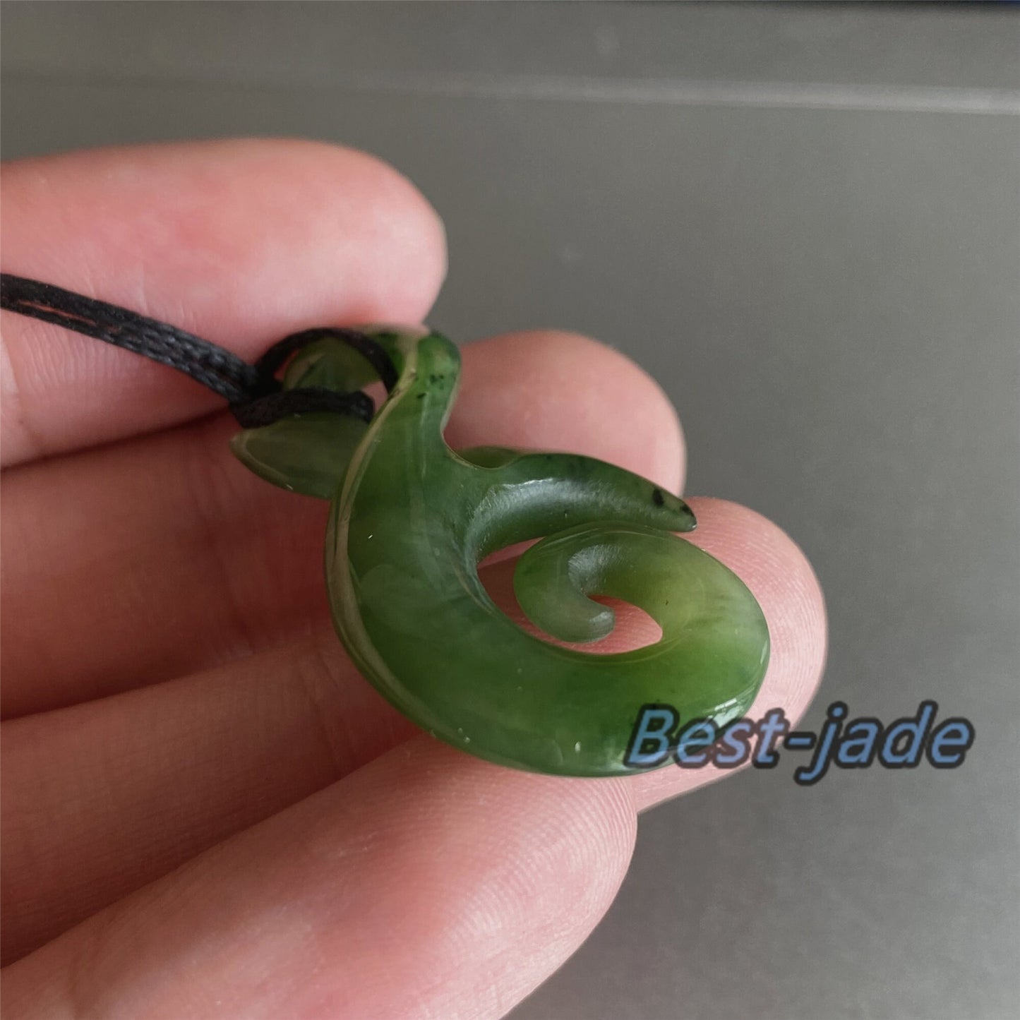 Custom Natural Green Nephrite Jade Pendant NEW ZEALAND Maori Style Greenstone Pounamu Canadian jasper Koru Fish Hook Necklace