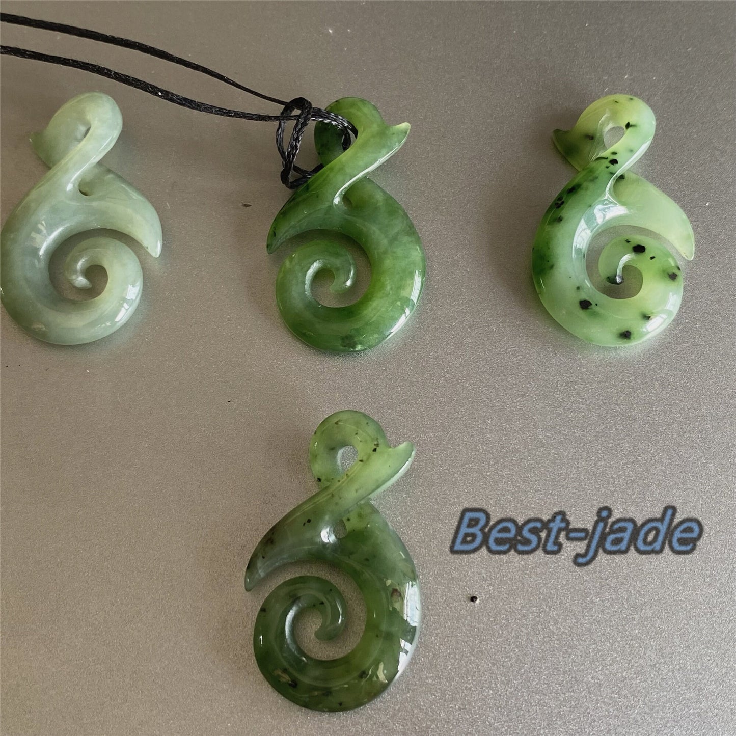 Custom Natural Green Nephrite Jade Pendant NEW ZEALAND Maori Style Greenstone Pounamu Canadian jasper Koru Fish Hook Necklace