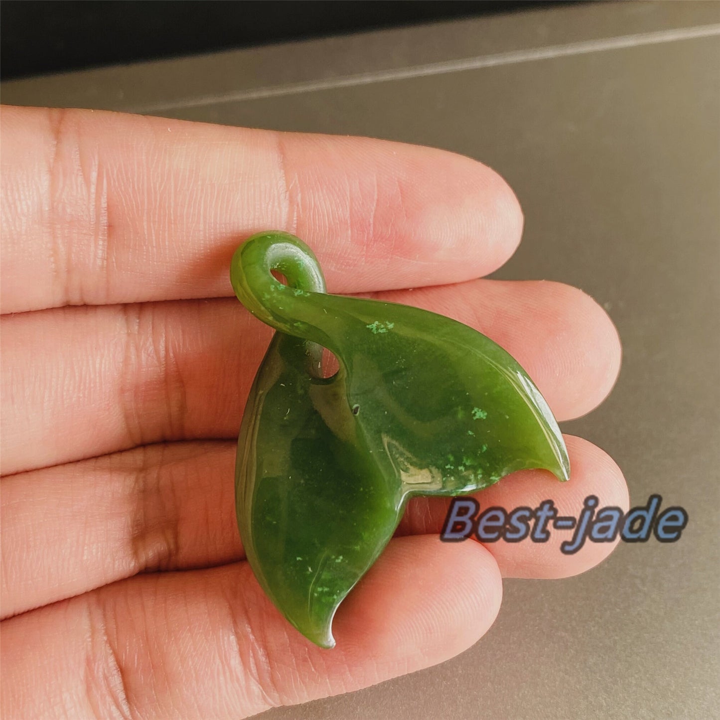 Custom Whale tail Natural Green Nephrite Jade Pendant NEW ZEALAND Maori Style Greenstone Pounamu Canadian jasper Koru Fish Hook Necklace