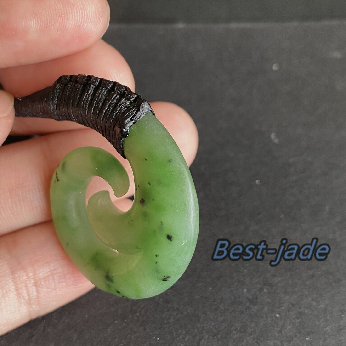 Custom Twist Hook Natural Green Nephrite Jade Dull polish Pendant NEW ZEALAND Maori Style Greenstone Pounamu Canadian jasper Koru Necklace