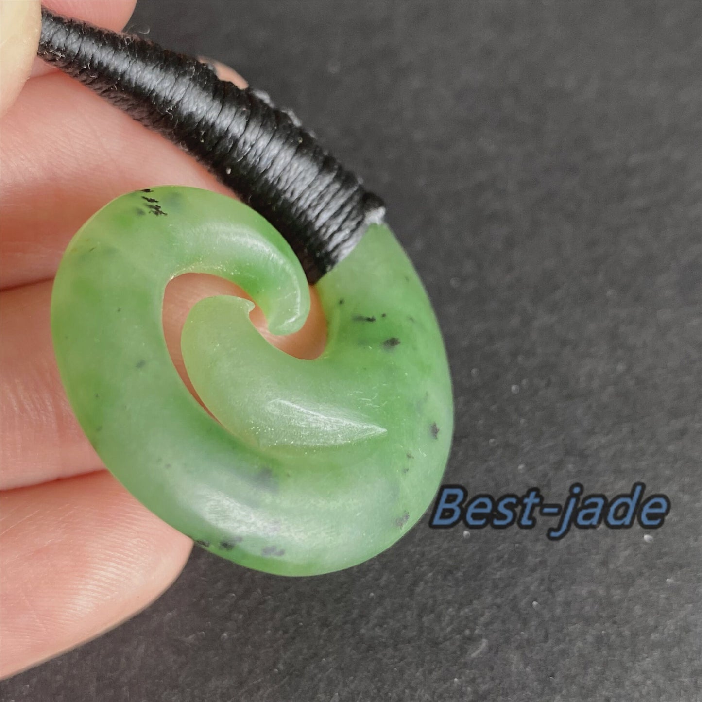 Custom Twist Hook Natural Green Nephrite Jade Dull polish Pendant NEW ZEALAND Maori Style Greenstone Pounamu Canadian jasper Koru Necklace