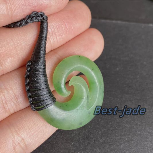 Custom Twist Hook Natural Green Nephrite Jade Dull polish Pendant NEW ZEALAND Maori Style Greenstone Pounamu Canadian jasper Koru Necklace