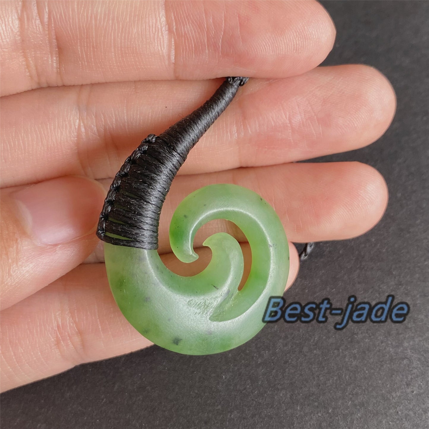 Custom Twist Hook Natural Green Nephrite Jade Dull polish Pendant NEW ZEALAND Maori Style Greenstone Pounamu Canadian jasper Koru Necklace