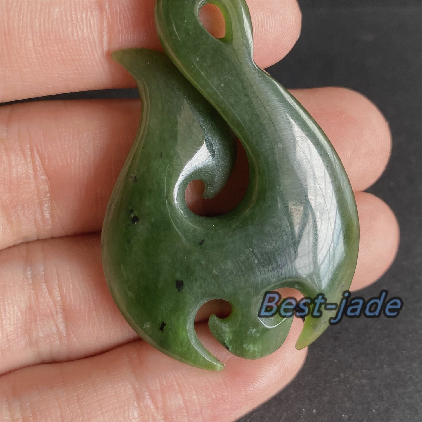 Custom Natural Green Nephrite Jade Pendant NEW ZEALAND Maori Style Greenstone Pounamu Canadian jasper Koru Fish Hook Necklace