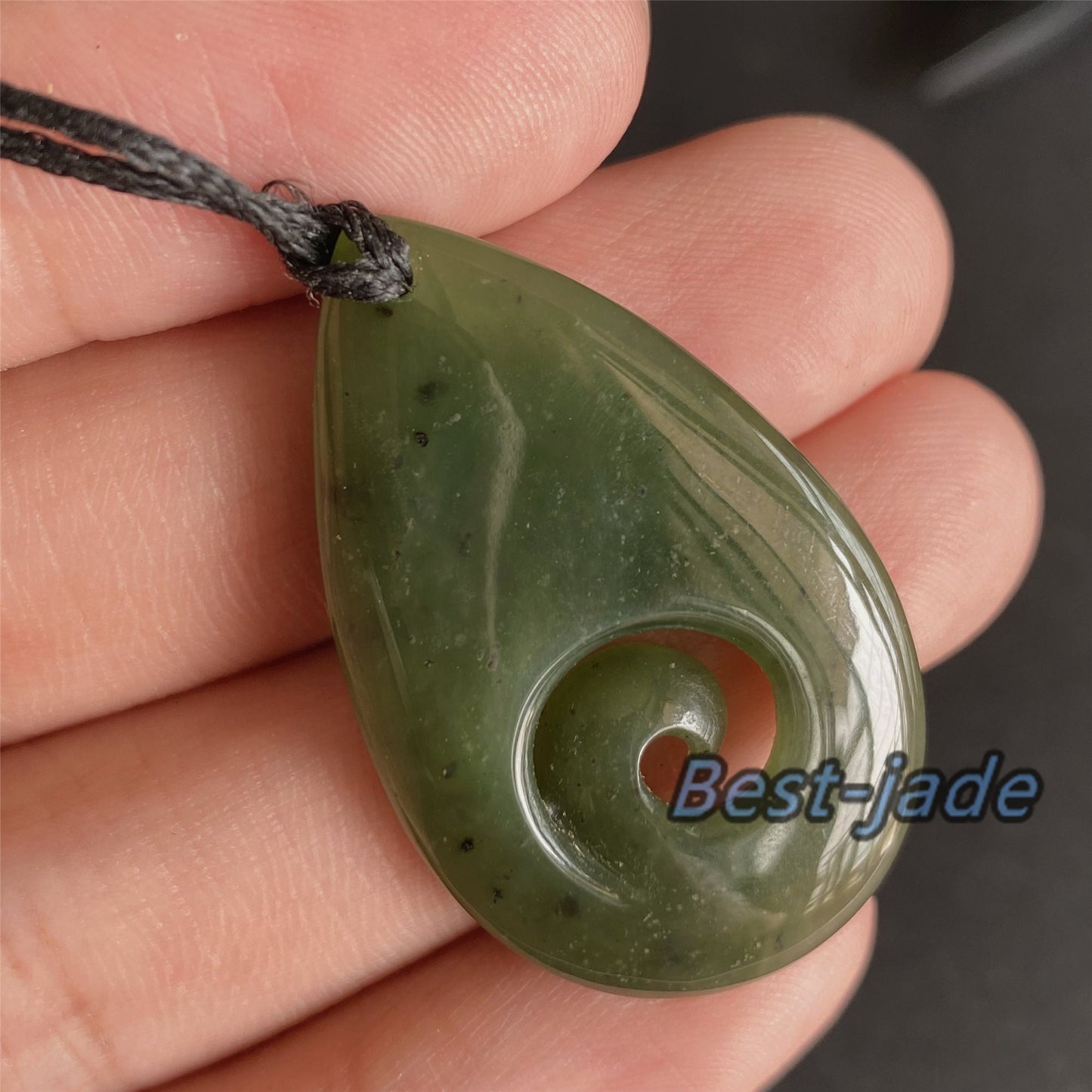 Water Drop with hook Natural Green Nephrite Jade Pendant NEW ZEALAND Maori Style Greenstone Pounamu Canadian JADE Koru Necklace