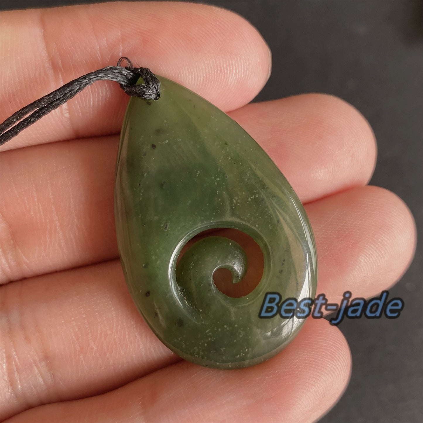 Water Drop with hook Natural Green Nephrite Jade Pendant NEW ZEALAND Maori Style Greenstone Pounamu Canadian JADE Koru Necklace