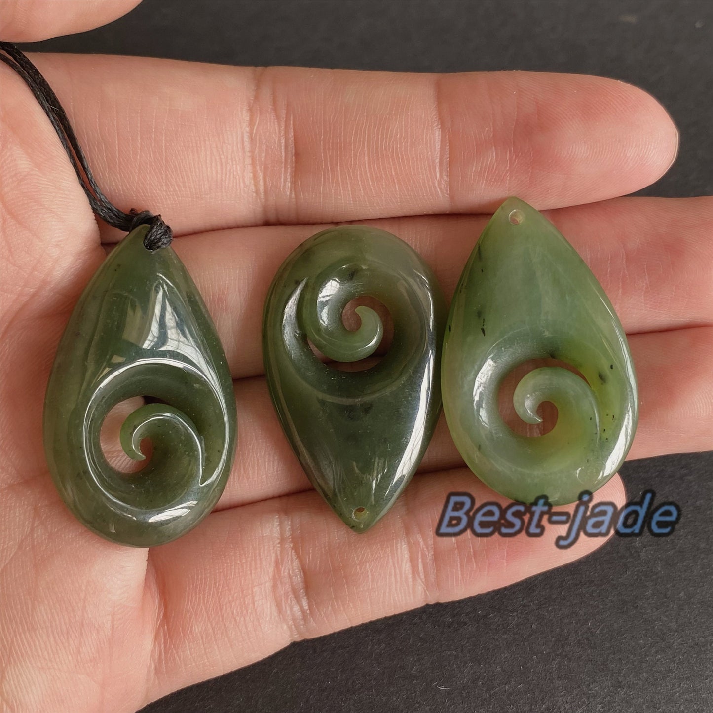 Water Drop with hook Natural Green Nephrite Jade Pendant NEW ZEALAND Maori Style Greenstone Pounamu Canadian JADE Koru Necklace