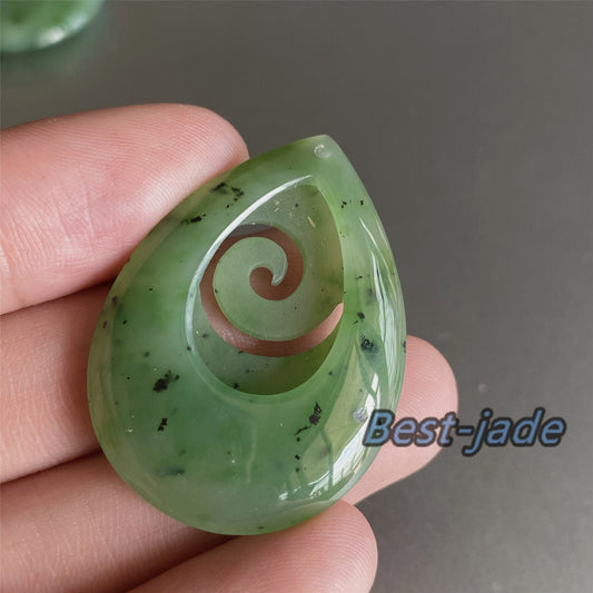 Water Drop with hook Natural Green Nephrite Jade Pendant NEW ZEALAND Maori Style Greenstone Pounamu Canadian JADE Koru Necklace