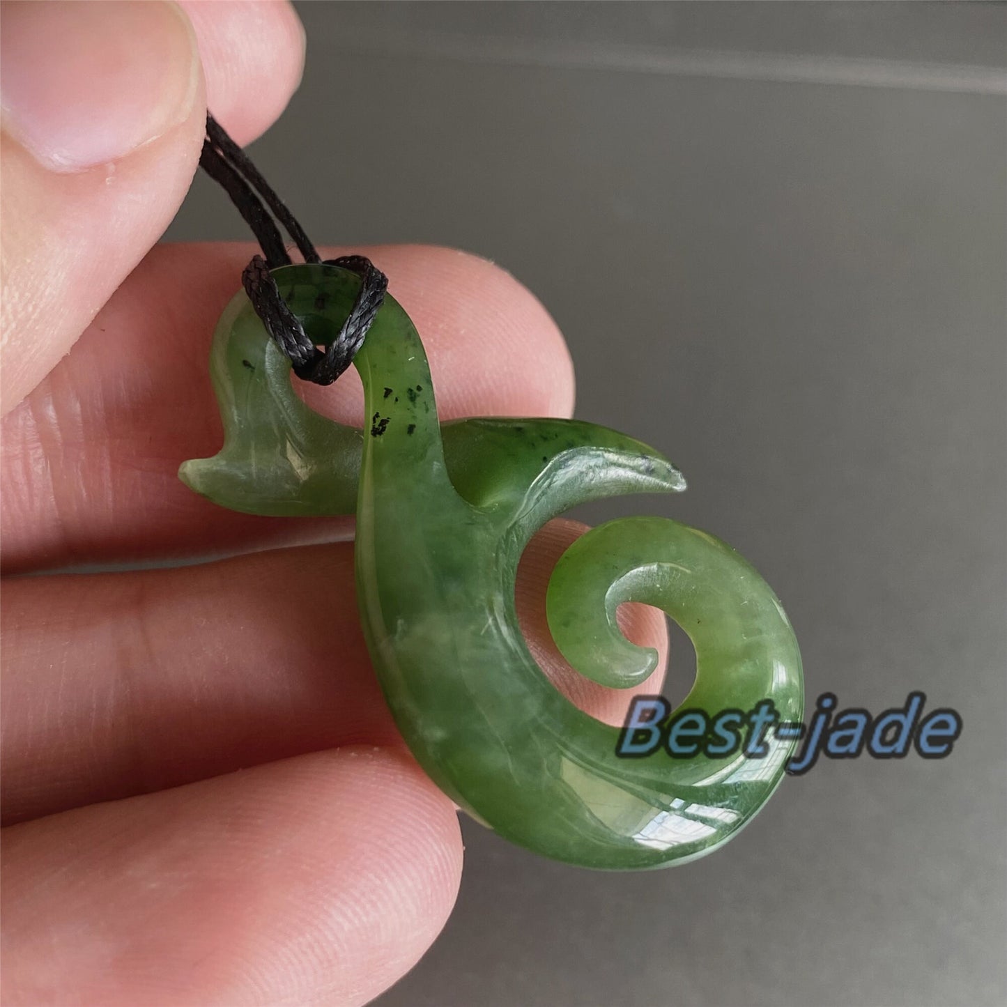 Custom Natural Green Nephrite Jade Pendant NEW ZEALAND Maori Style Greenstone Pounamu Canadian jasper Koru Fish Hook Necklace