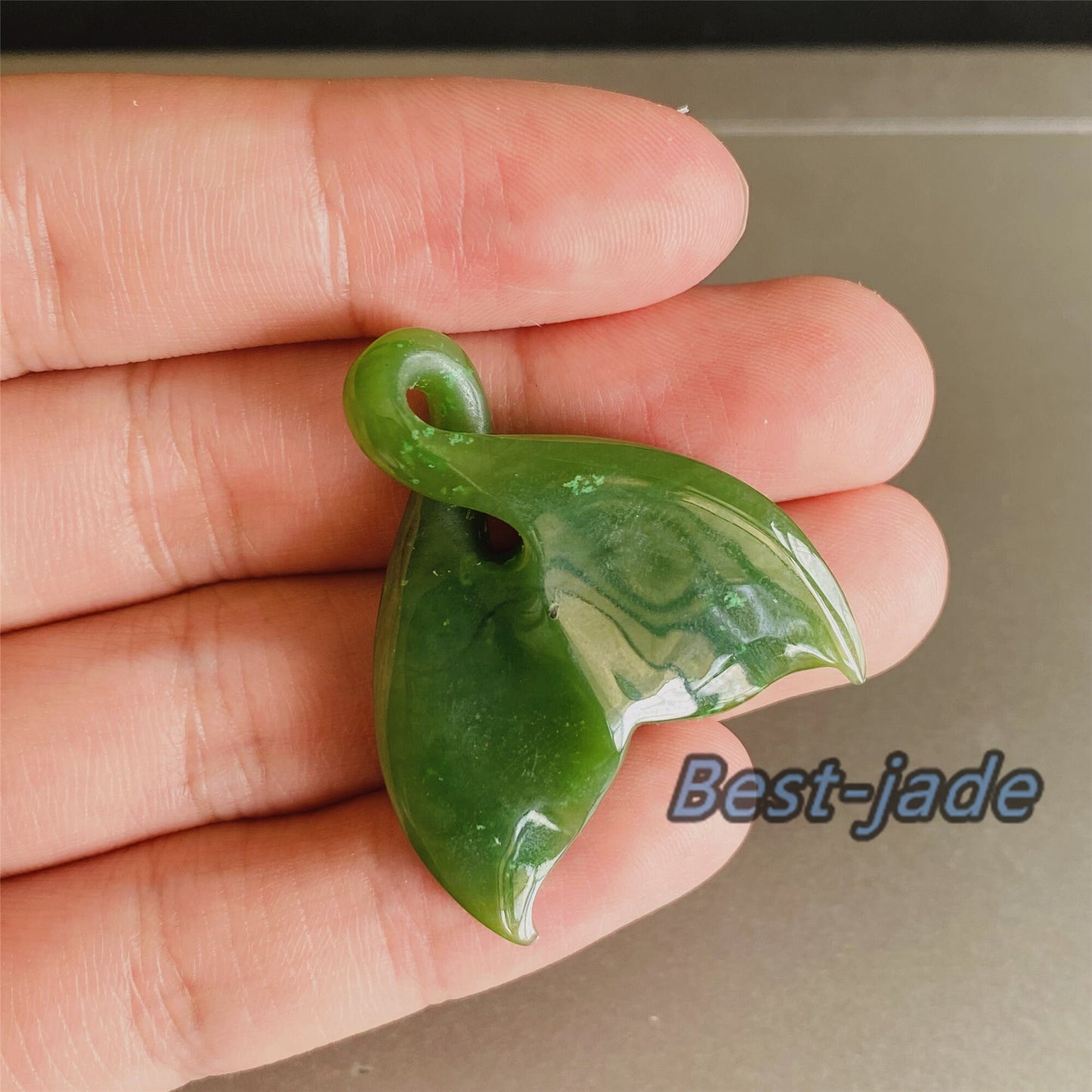 Custom Whale tail Natural Green Nephrite Jade Pendant NEW ZEALAND Maori Style Greenstone Pounamu Canadian jasper Koru Fish Hook Necklace