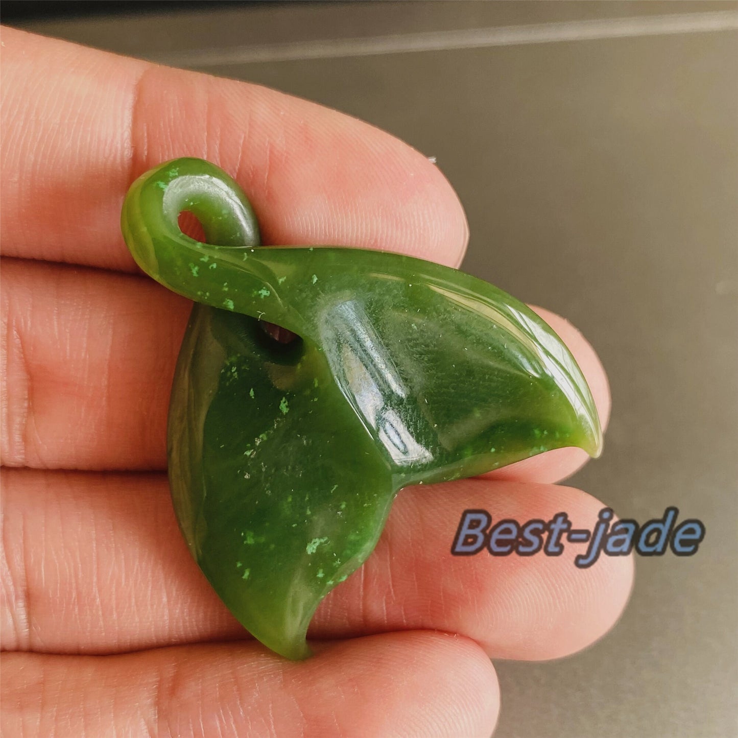 Custom Whale tail Natural Green Nephrite Jade Pendant NEW ZEALAND Maori Style Greenstone Pounamu Canadian jasper Koru Fish Hook Necklace