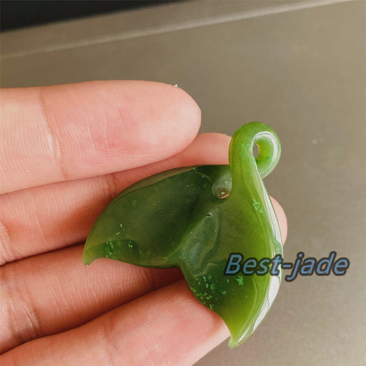 Custom Whale tail Natural Green Nephrite Jade Pendant NEW ZEALAND Maori Style Greenstone Pounamu Canadian jasper Koru Fish Hook Necklace