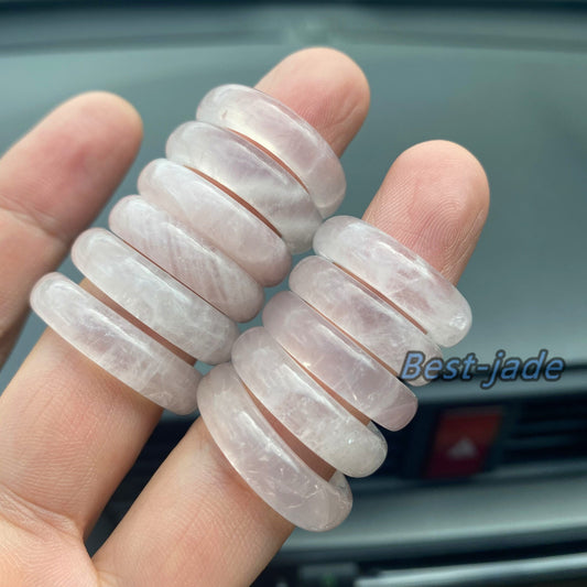 Natural Rose Quartz ring US size 5-12 transparent pink Crystal finger band ring clear Solid Quartz stone lady gemstone Jewelry jade gift