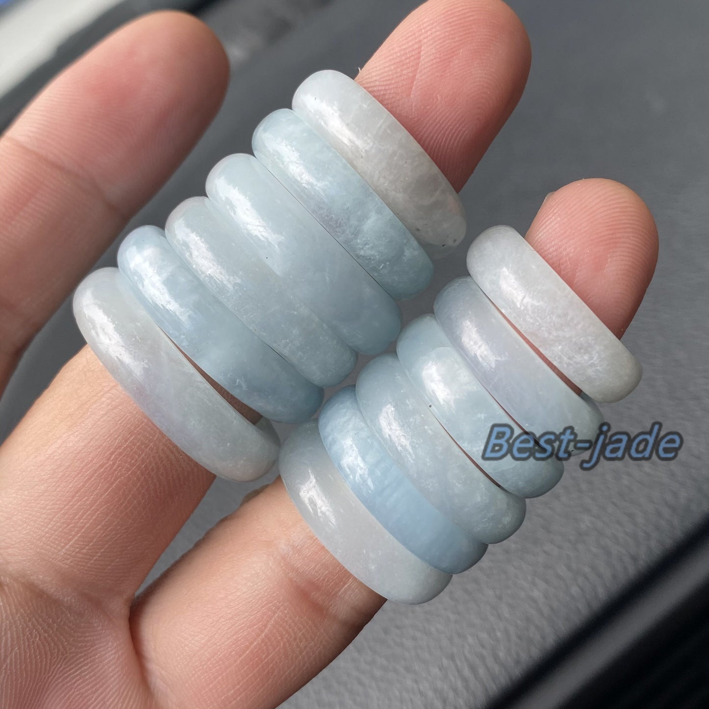 Wholesale US size 5-12 Natural Aquamarine ring Blue Crystal finger band ring Quartz Solid Aquarine stone lady gems Promise ring jade gift