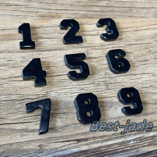 Name engraved black jadeite number pendant Grade A jade figure bead special birthday jade gift necklace Number Pendant