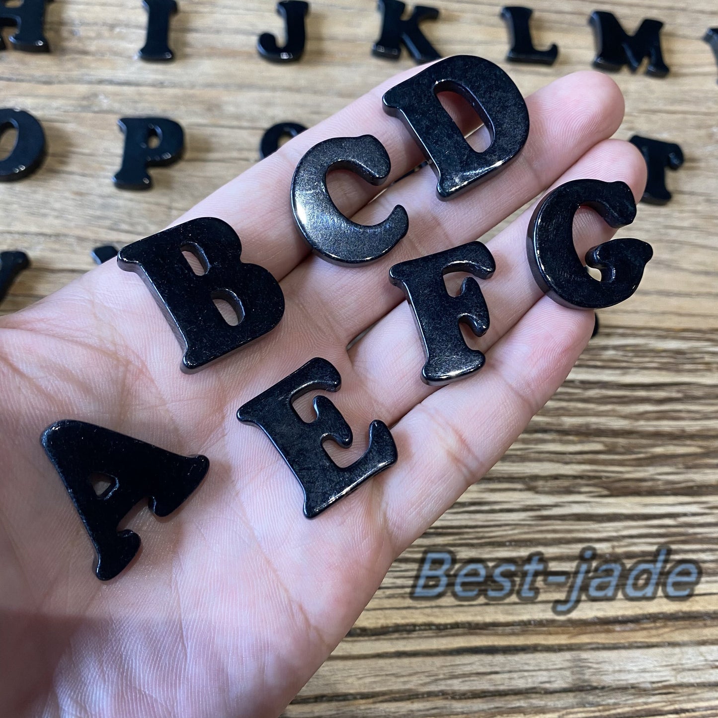 Custom jadeite Name engraved pendant alphabet beads black jadeite Grade A jade letter bead special birthday jade gift jewelry necklace