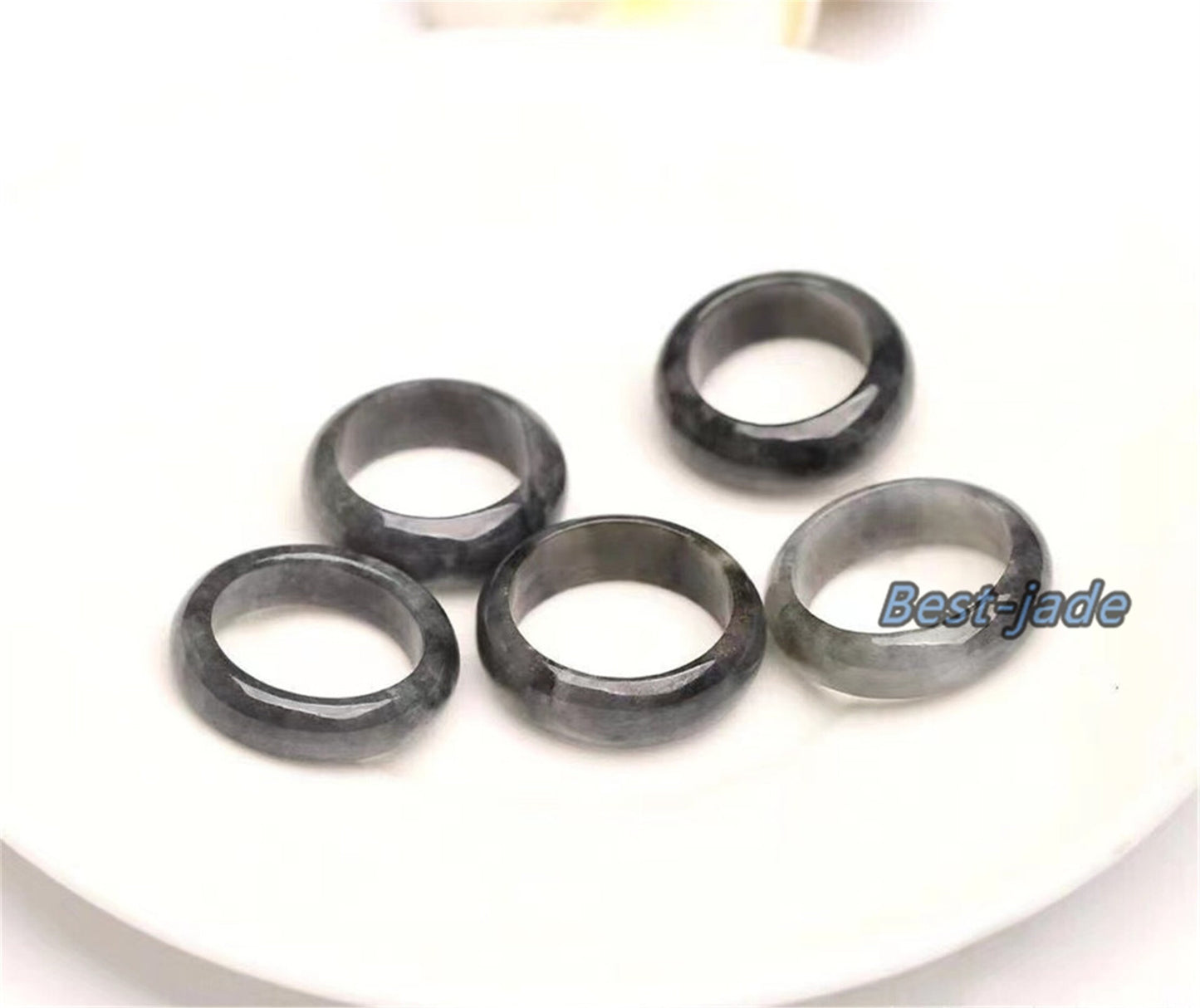 US size 5-11 Black white jadeite band Ring Natural Grade A Jadeite Burma Jade black jadeite gemstone Lady Myanmar jadeite jewelry gift