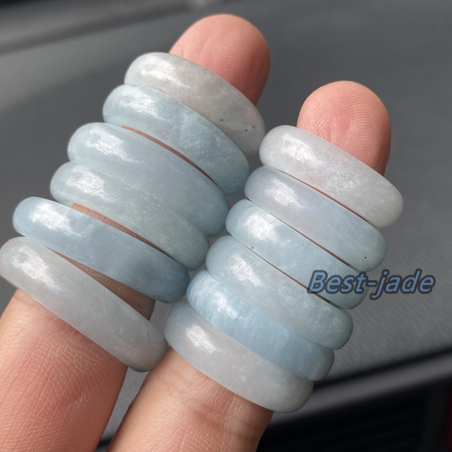 Wholesale US size 5-12 Natural Aquamarine ring Blue Crystal finger band ring Quartz Solid Aquarine stone lady gems Promise ring jade gift