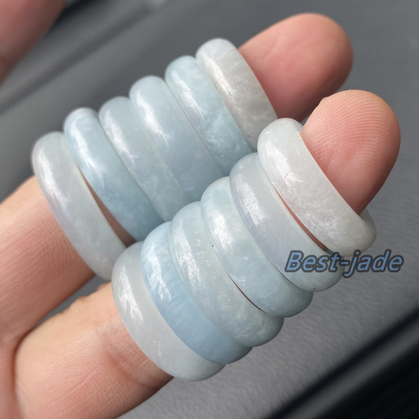 Wholesale US size 5-12 Natural Aquamarine ring Blue Crystal finger band ring Quartz Solid Aquarine stone lady gems Promise ring jade gift