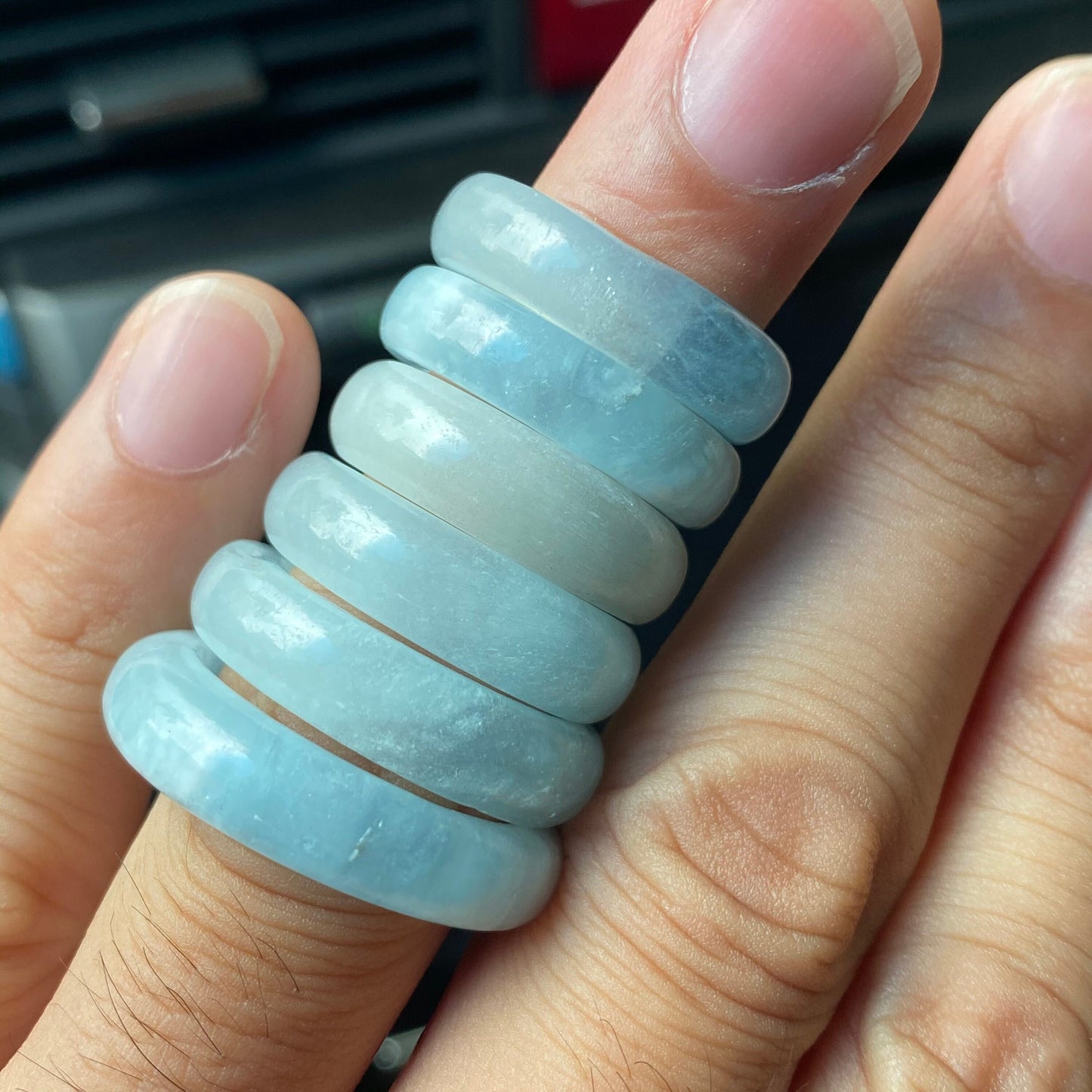 Wholesale US size 5-12 Natural Aquamarine ring Blue Crystal finger band ring Quartz Solid Aquarine stone lady gems Promise ring jade gift