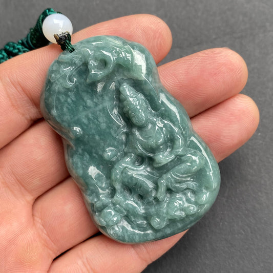 Natural Blue Jadeite top Guatemalan jadeite Translucent Blue Grade A jade Guan yin Buddha pendant jade necklace jade bead gift