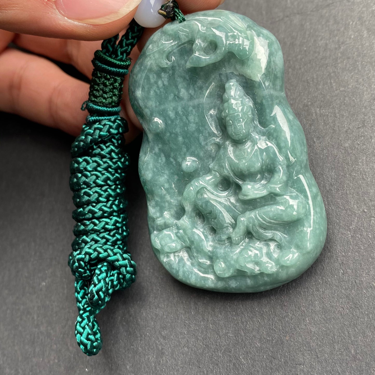 Natural Blue Jadeite top Guatemalan jadeite Translucent Blue Grade A jade Guan yin Buddha pendant jade necklace jade bead gift