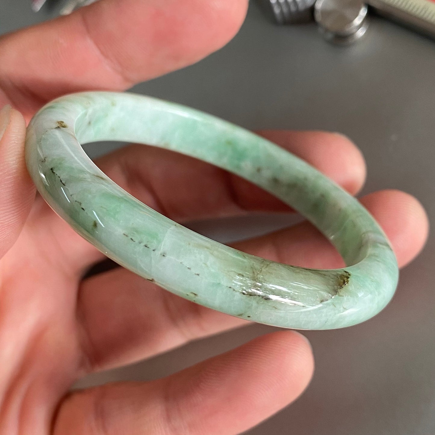 51.8mm Grade A Jade Natural green Round bangle Myanmar jadeite Lady Bracelet Ice green Type A stone small hand female bangle