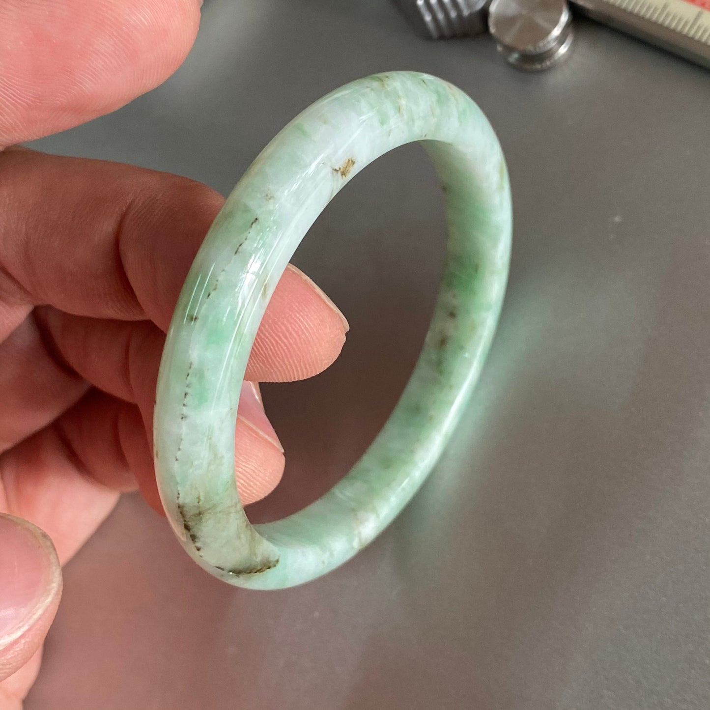 51.8mm Grade A Jade Natural green Round bangle Myanmar jadeite Lady Bracelet Ice green Type A stone small hand female bangle