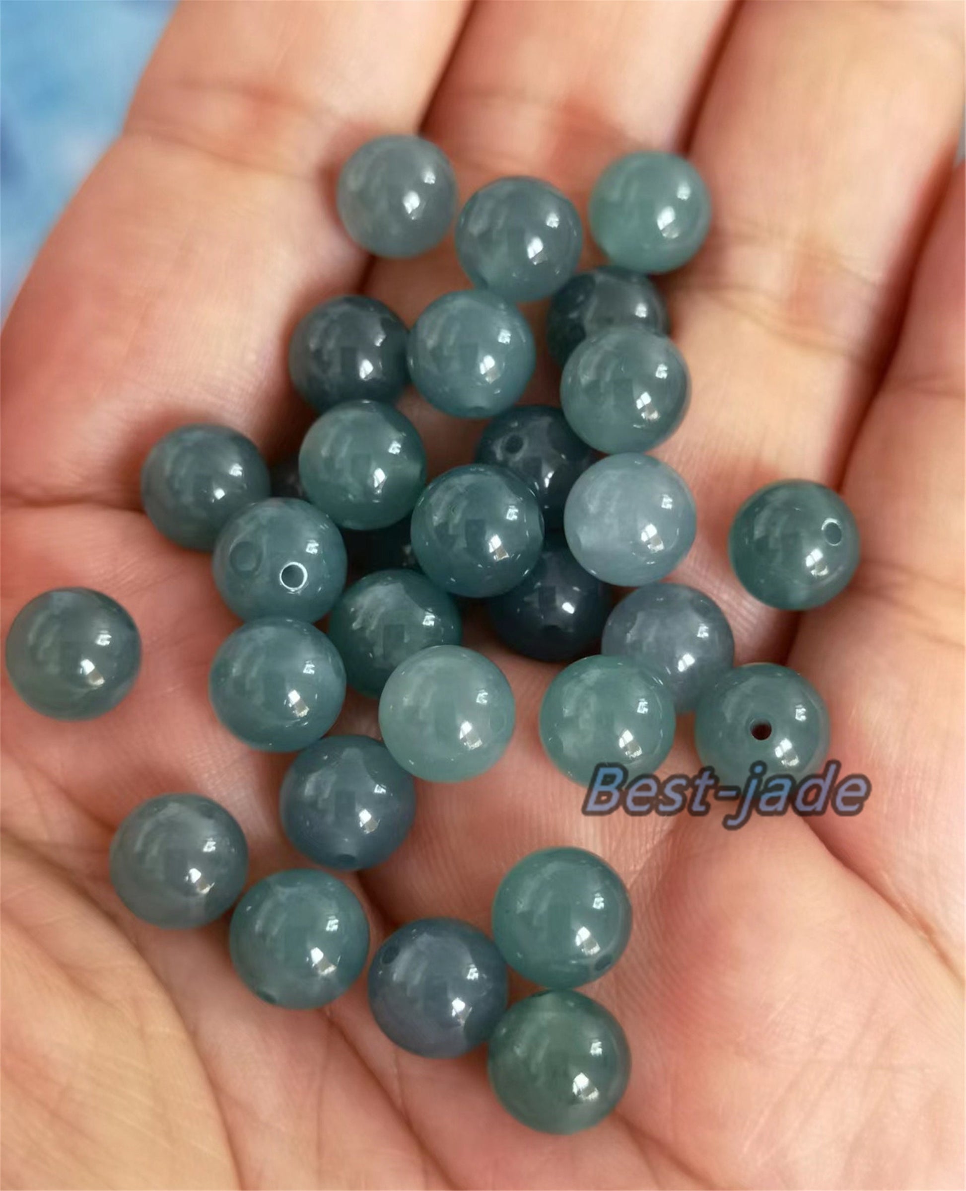 50PCS 6-17mm Transparent Natural Blue Grade A jade Round beads type A stone Ice Guatemala Jadeite Guatemalan jade Perle Jewelry gift