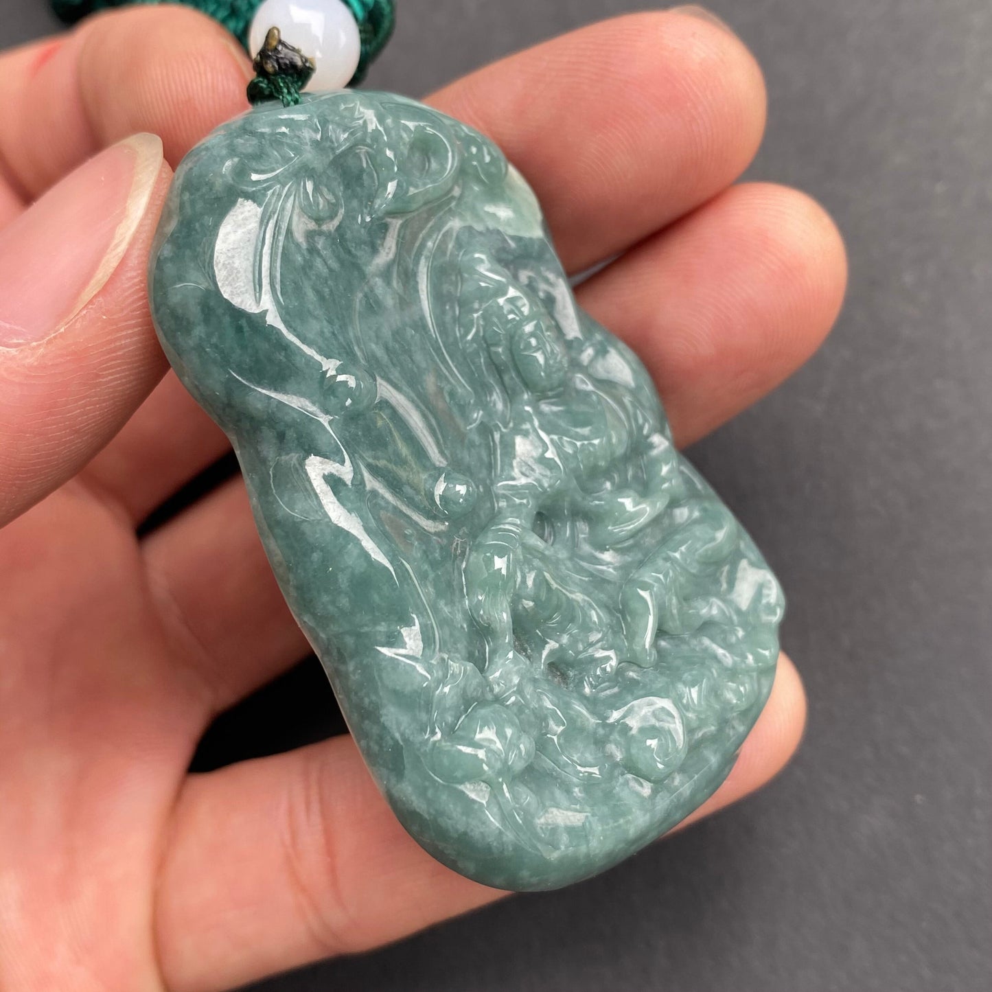 Natural Blue Jadeite top Guatemalan jadeite Translucent Blue Grade A jade Guan yin Buddha pendant jade necklace jade bead gift