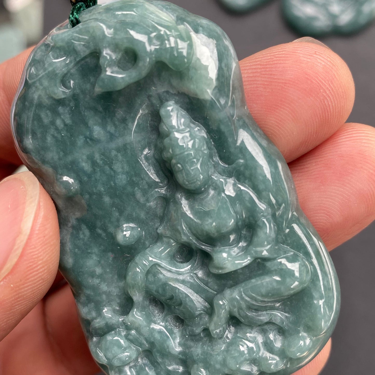 Natural Blue Jadeite top Guatemalan jadeite Translucent Blue Grade A jade Guan yin Buddha pendant jade necklace jade bead gift
