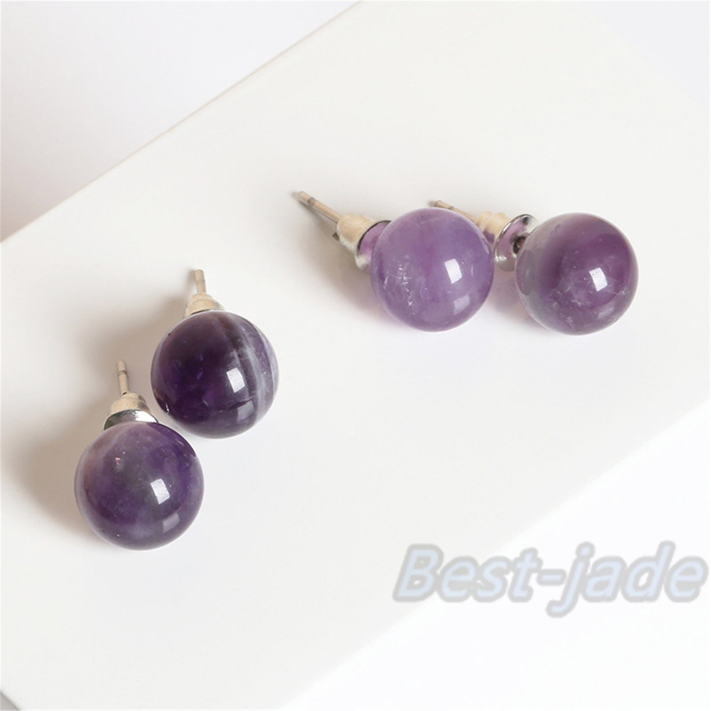 12Styles Quartz and Shell pearl Wholesale Ear Stud Jewelry earrings gift Rose Quartz ,Amethyst ,Tiger Eye ,Green jade ,Red Agate stud