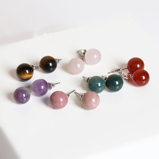 12Styles Quartz and Shell pearl Wholesale Ear Stud Jewelry earrings gift Rose Quartz ,Amethyst ,Tiger Eye ,Green jade ,Red Agate stud