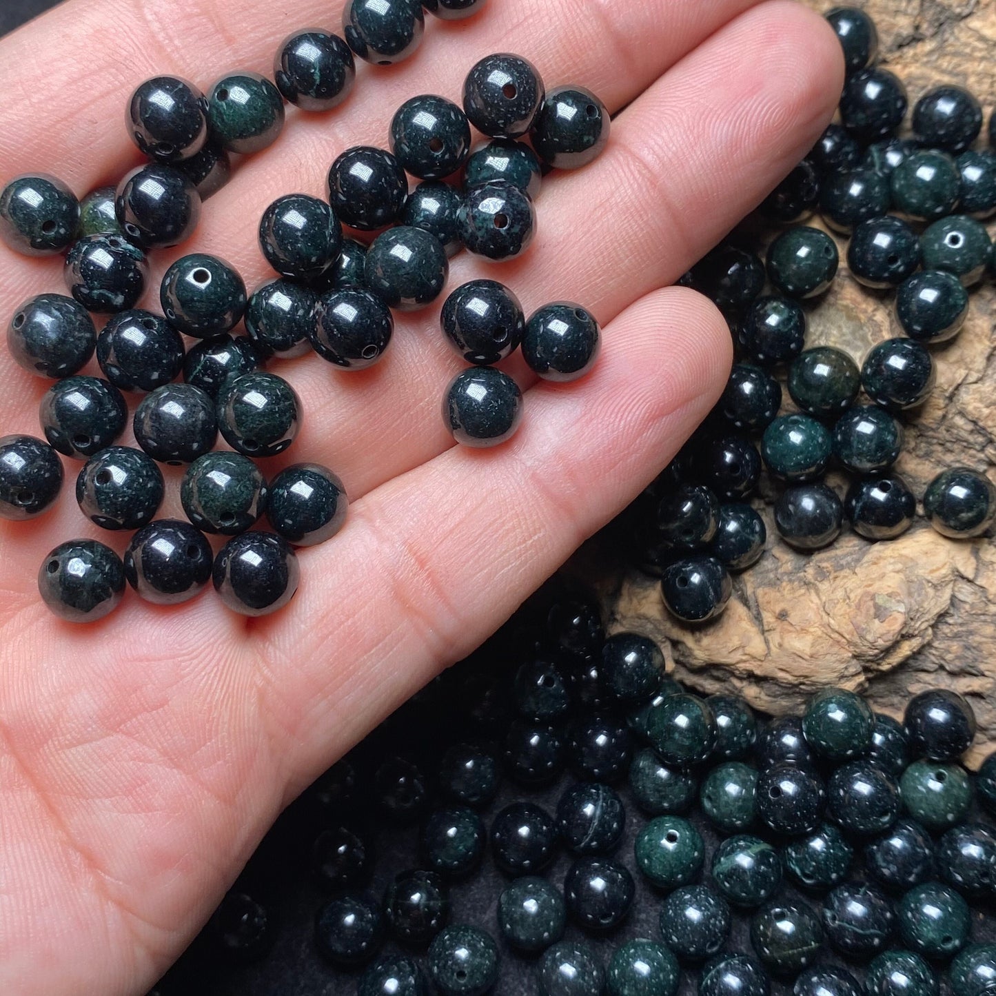 50PCS Natural Black Grade A jade Round beads type A stone Ice Guatemala Jadeite Guatemalan jade Perle Jewelry gift