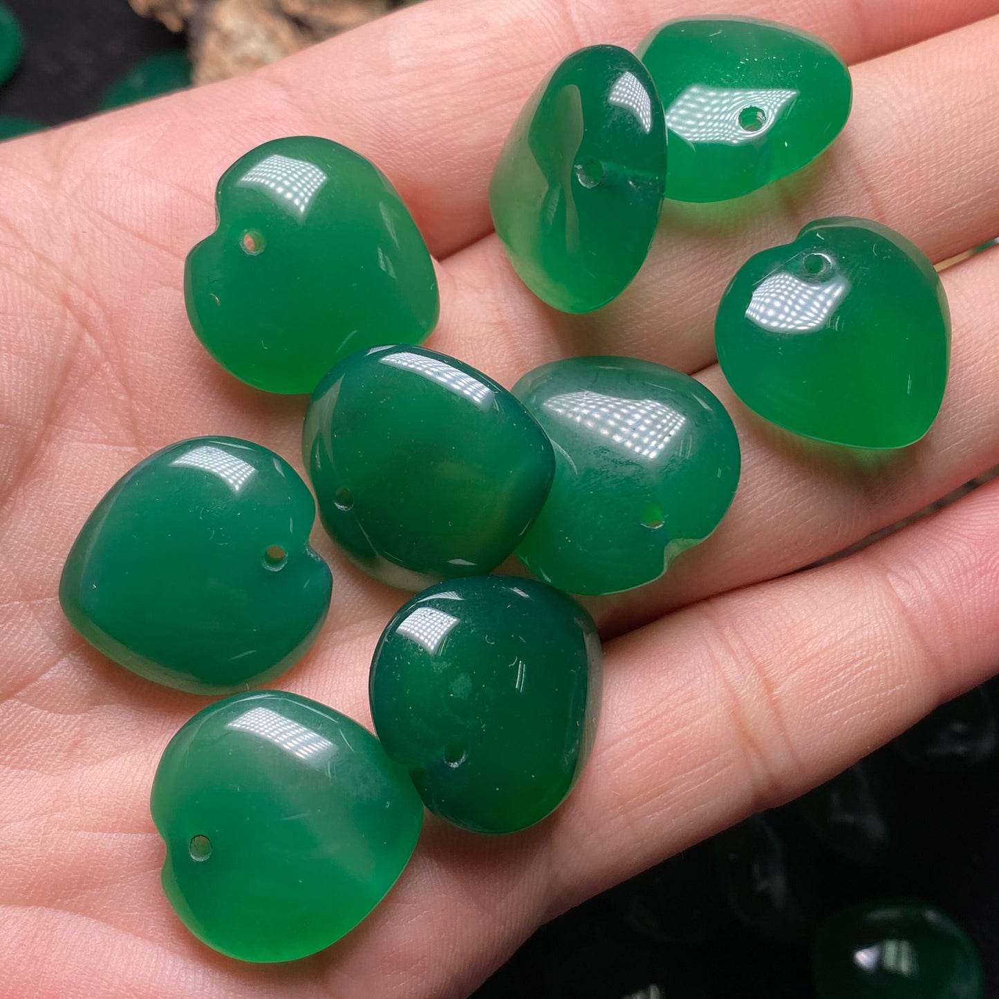 10PCS heart Pendant Natural Green A Jade ICE Agate heart shape Beads baby lady necklace earrings Pure jade jewelry gift