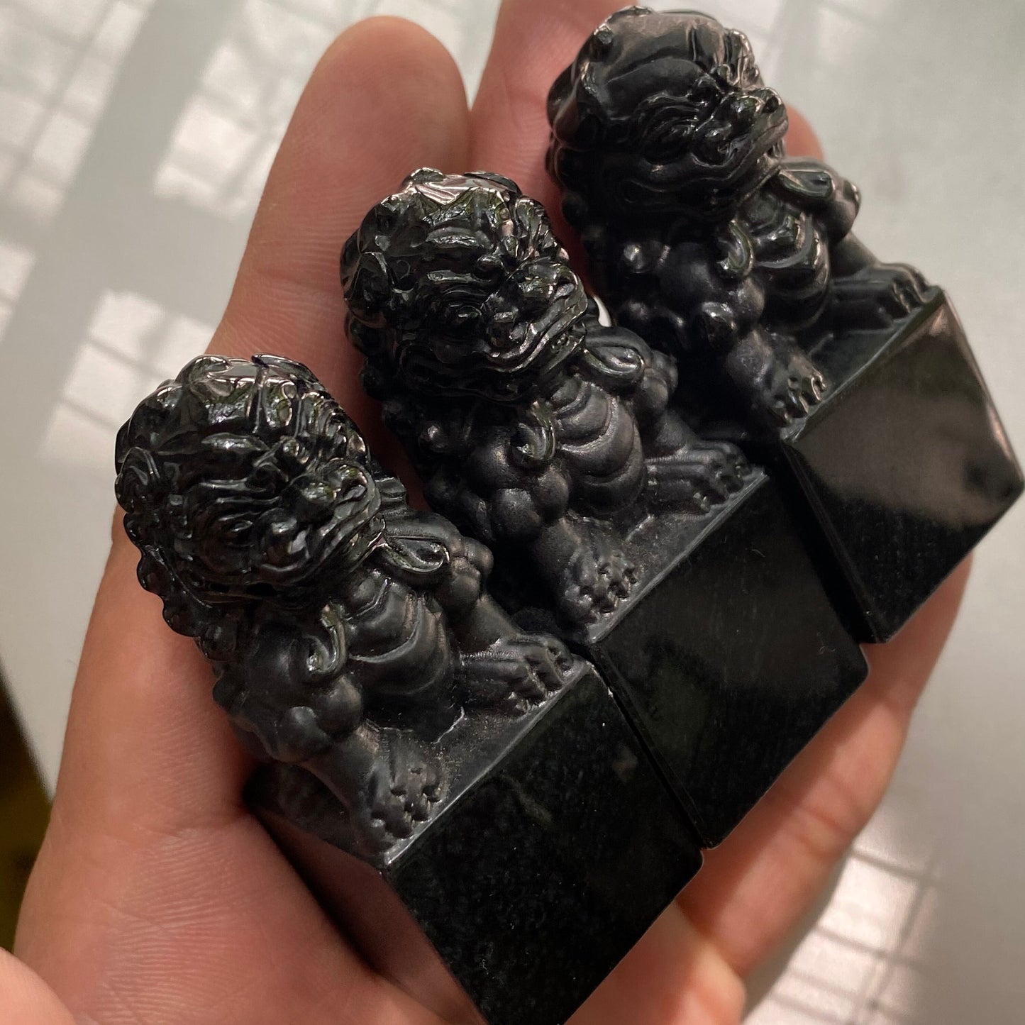 Vintage Lion seal Display Natural Black Grade A Jade Good Polishing Guatemala Burma jade Beads Chinese exhibition real estate gift