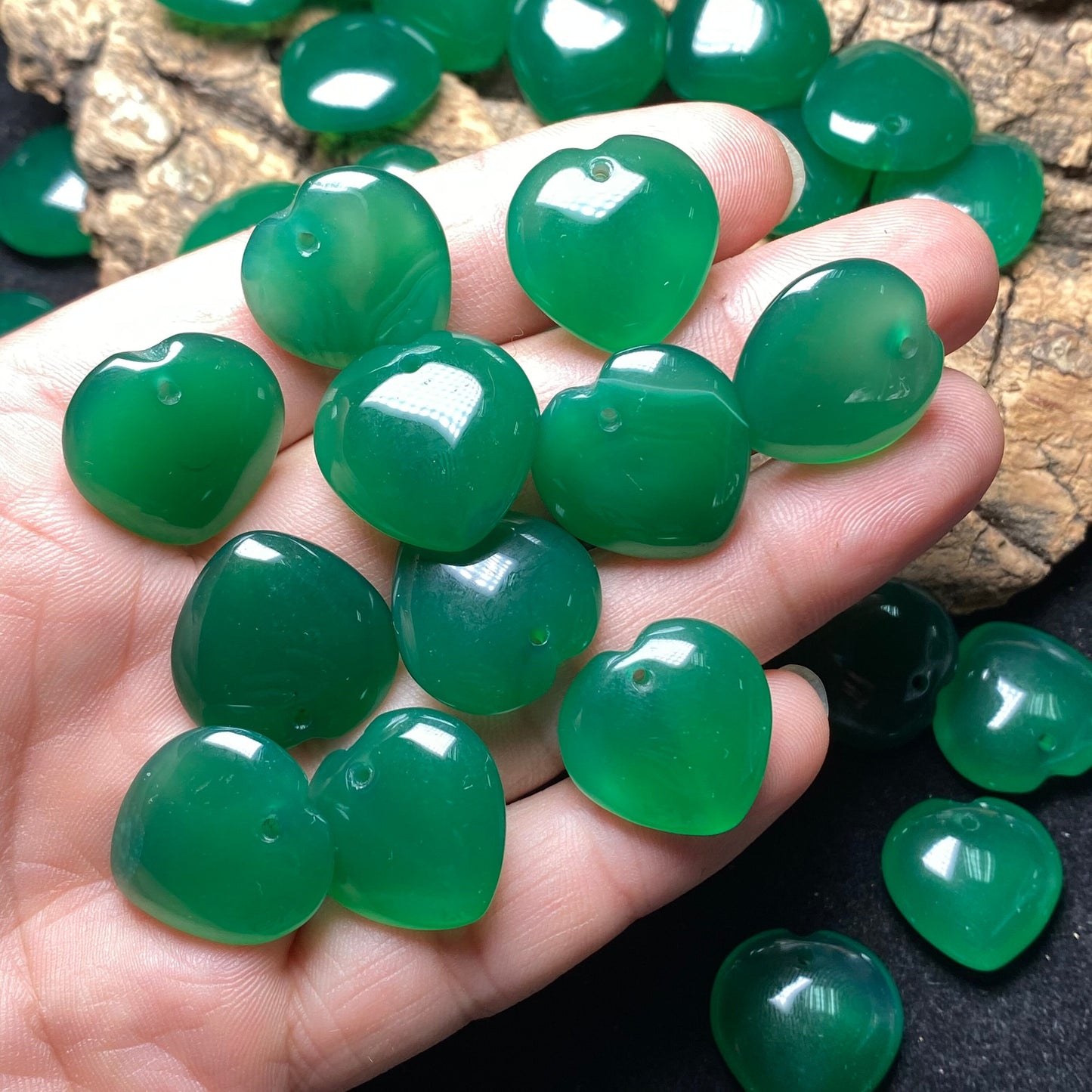 10PCS heart Pendant Natural Green A Jade ICE Agate heart shape Beads baby lady necklace earrings Pure jade jewelry gift