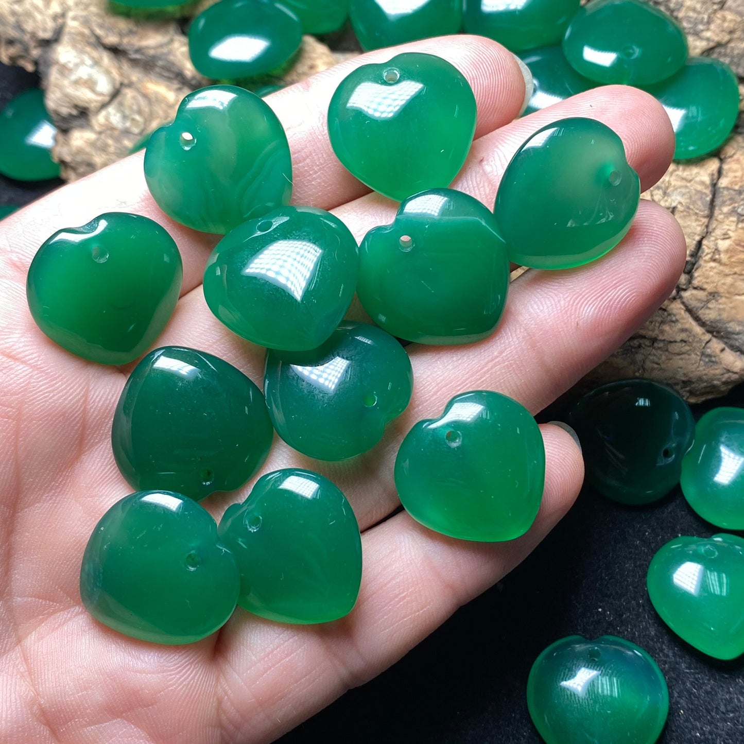 10PCS heart Pendant Natural Green A Jade ICE Agate heart shape Beads baby lady necklace earrings Pure jade jewelry gift