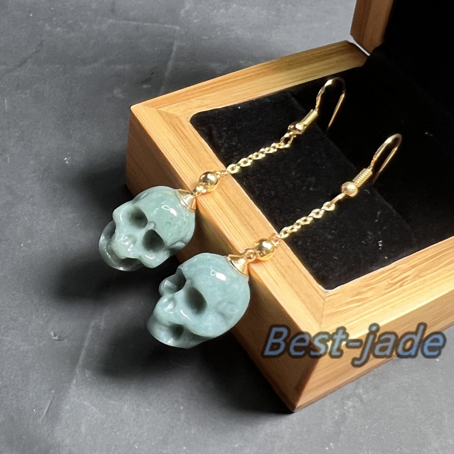 3Colors Skull Natural jadeite Transparent eardrop jade Earrings with gold plated bail Blue Jade Grade A jade Jewelry Halloween gift for her