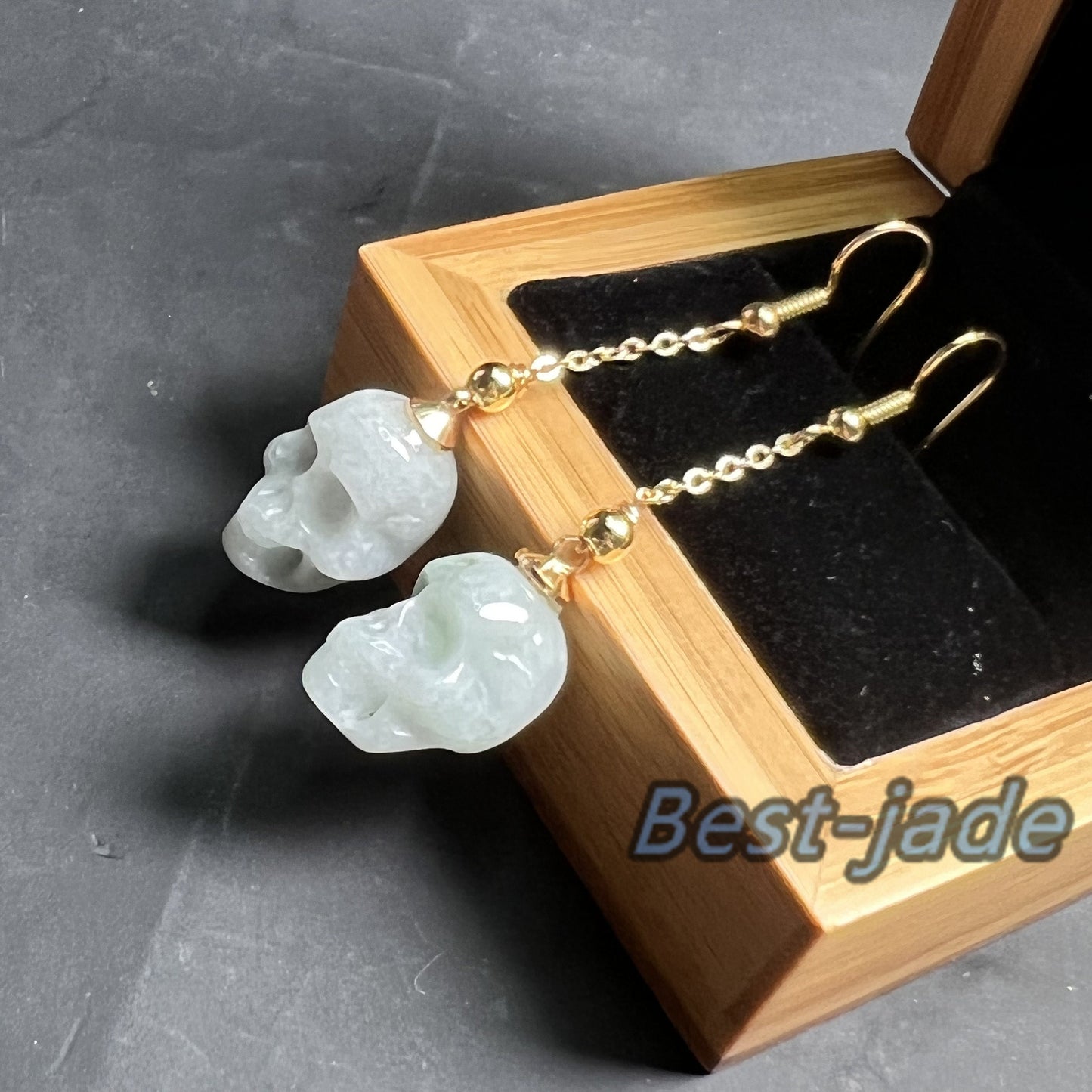 3Colors Skull Natural jadeite Transparent eardrop jade Earrings with gold plated bail Blue Jade Grade A jade Jewelry Halloween gift for her