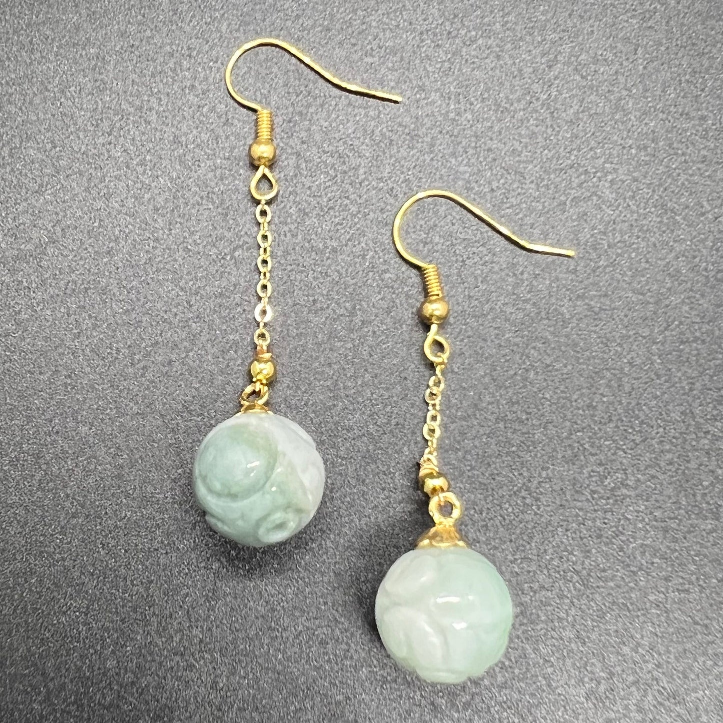 Natural jadeite Dragon bead eardrop jade Earrings with gold plated bail Burma Jade Grade A jade earbob jade loose beads Jewelry gift for her