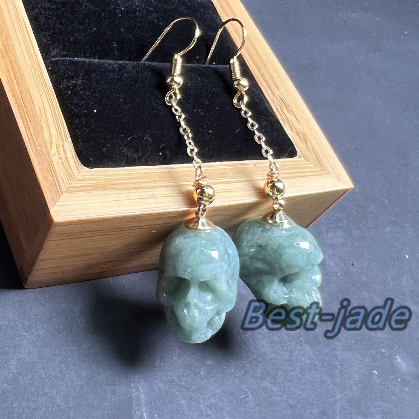 3Colors Skull Natural jadeite Transparent eardrop jade Earrings with gold plated bail Blue Jade Grade A jade Jewelry Halloween gift for her