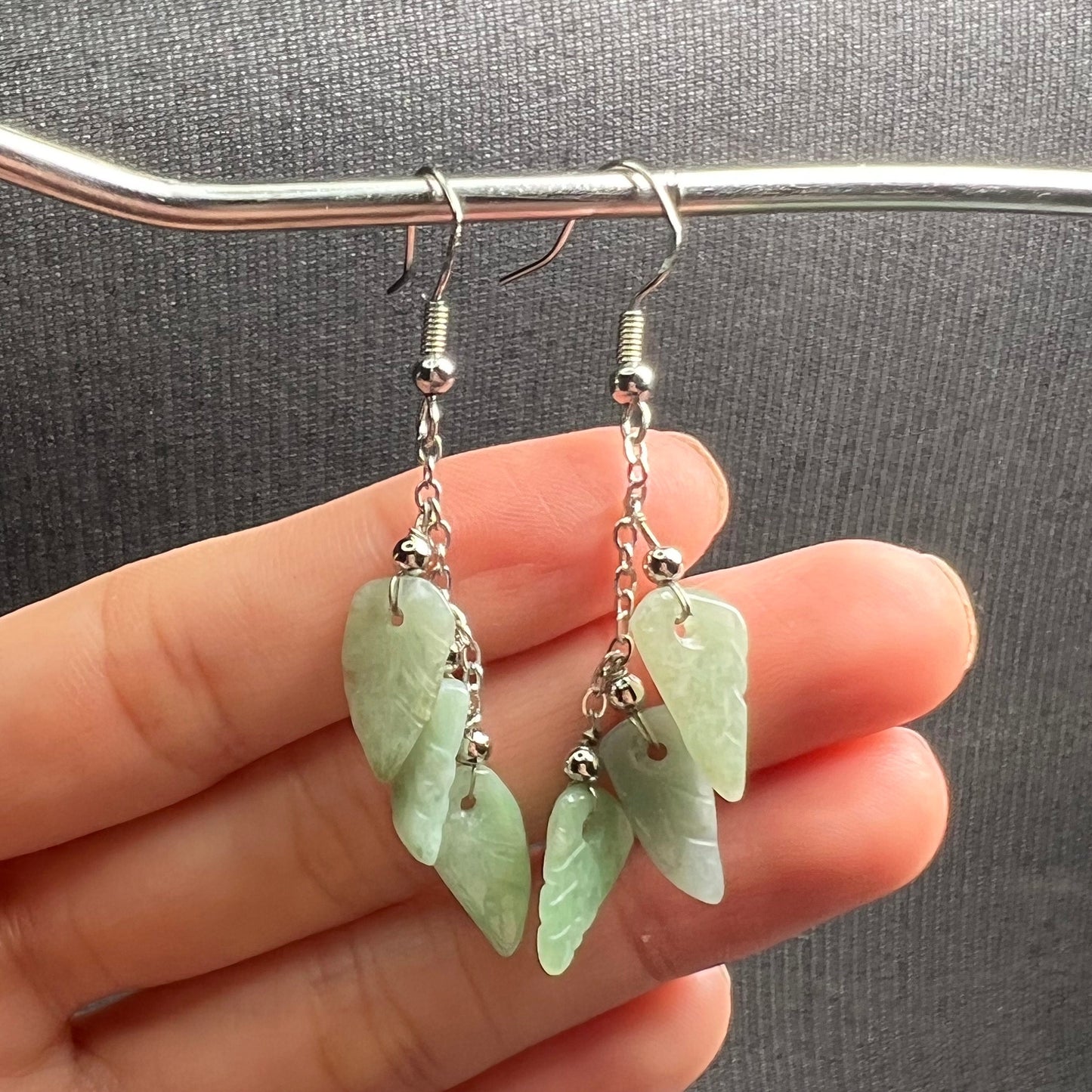 Natural jadeite Leaf eardrop jade Earrings with gold plated bail Burma Jade Grade A jade earbob jade loose beads Jewelry gift for her