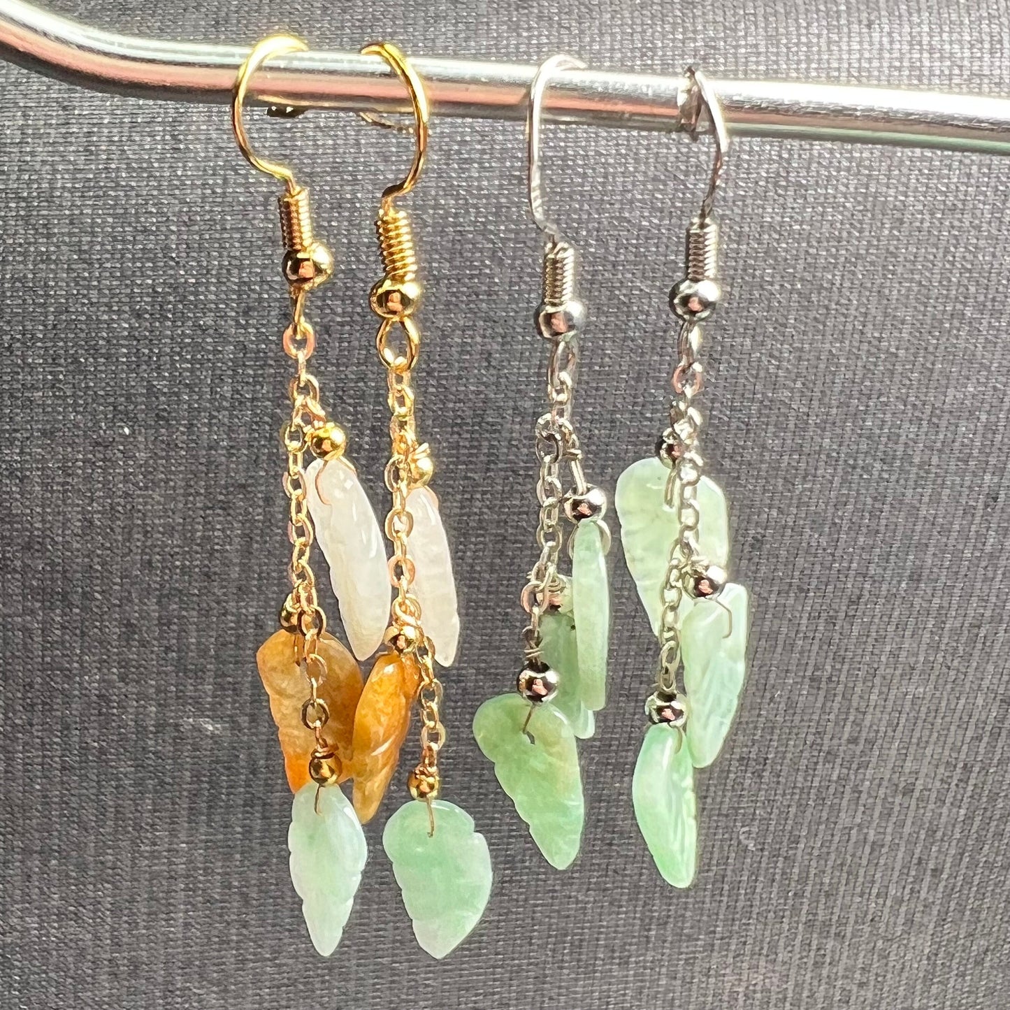 Natural jadeite Leaf eardrop jade Earrings with gold plated bail Burma Jade Grade A jade earbob jade loose beads Jewelry gift for her