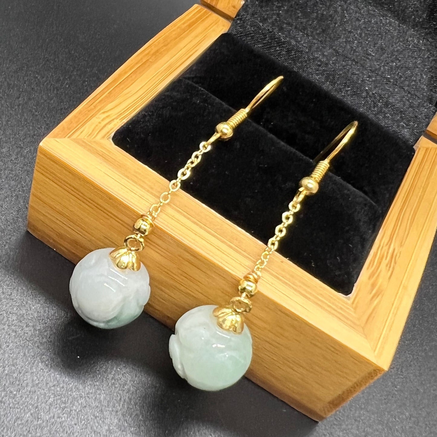 Natural jadeite Dragon bead eardrop jade Earrings with gold plated bail Burma Jade Grade A jade earbob jade loose beads Jewelry gift for her